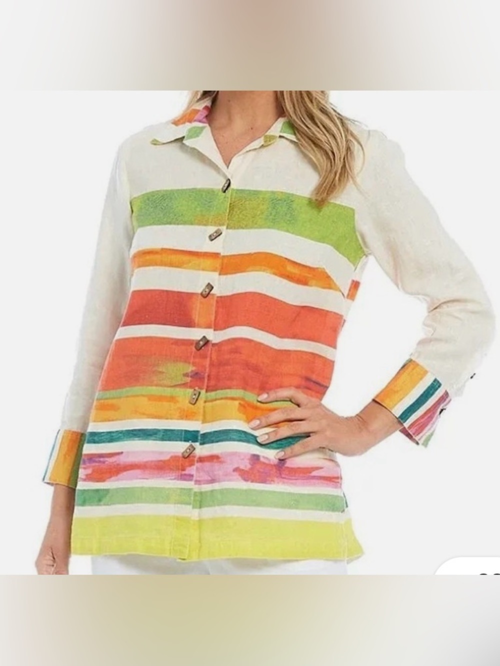 John Mark Hello Sunshine linen Multicolor Striped Button-Down Shirt Sz XL EUC